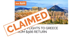 Flights to Athens from $566 return - claimed